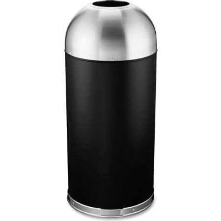 SP RICHARDS Genuine Joe Stainless Steel Round Dome Top Trash Can W/Galvanized Liner, 15 Gallon, Black/Silver GJO58896